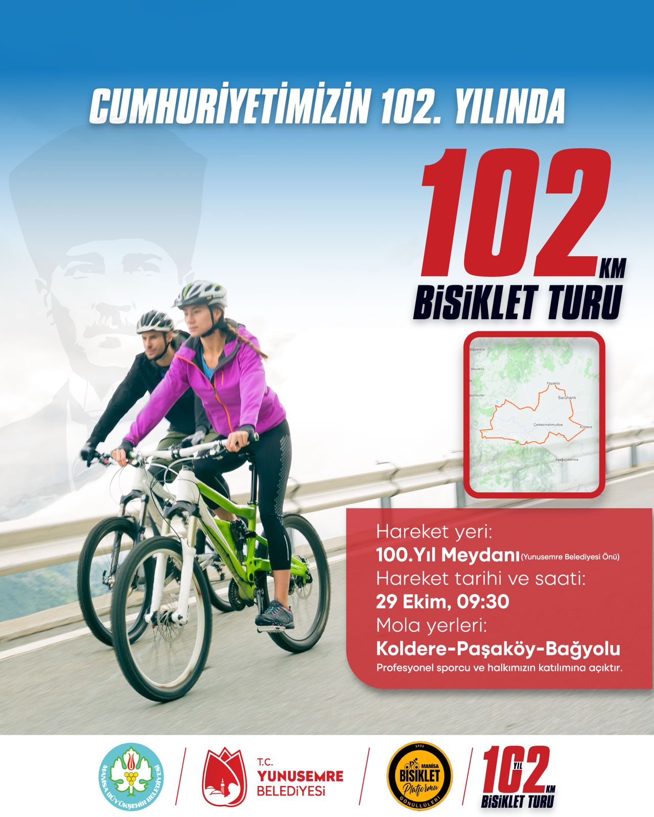 Yunusemre’den Cumhuriyetimizin 102. Yılında 102 km bisiklet turu